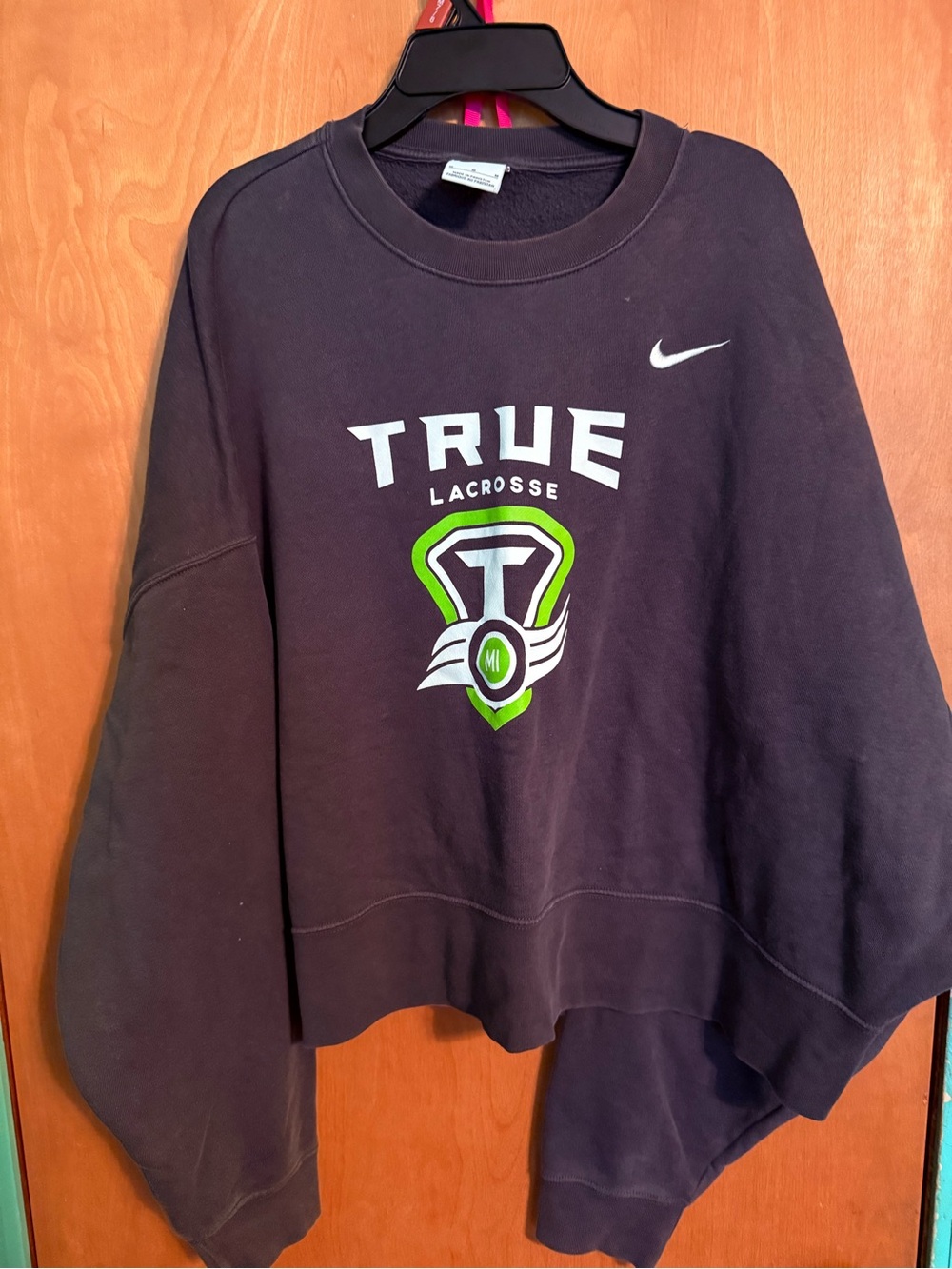Nike Black Crewneck Sweatshirt with White and Neon Green Lacrosse Logo